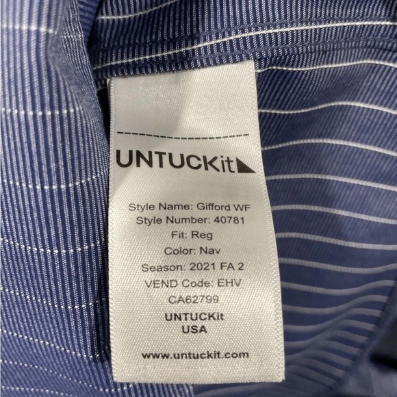 Untuckit Size XXX-Large XXXL Wrinkle Free Cotton Navy Blue Button Down Shirt - Picture 5 of 5